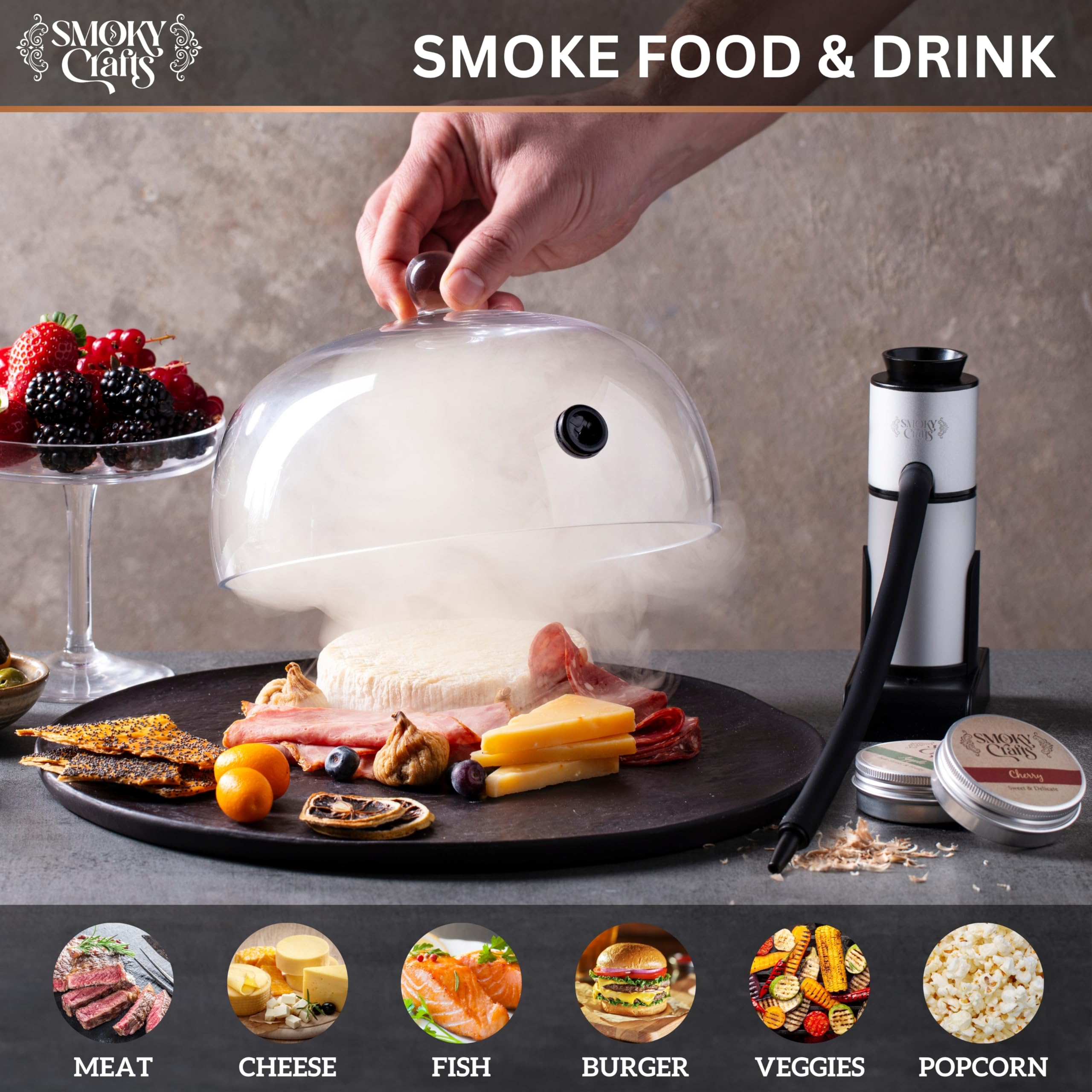 Smoky Crafts cupula cristal 8 pulgadas protege alimentos con humo aromático
