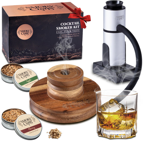 Smoky Crafts kit fumador whisky acacia frente, listo para preparar cócteles ahumados.