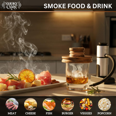 Smoky Crafts tapa de acacia para cócteles, toque elegante y sabor suave.