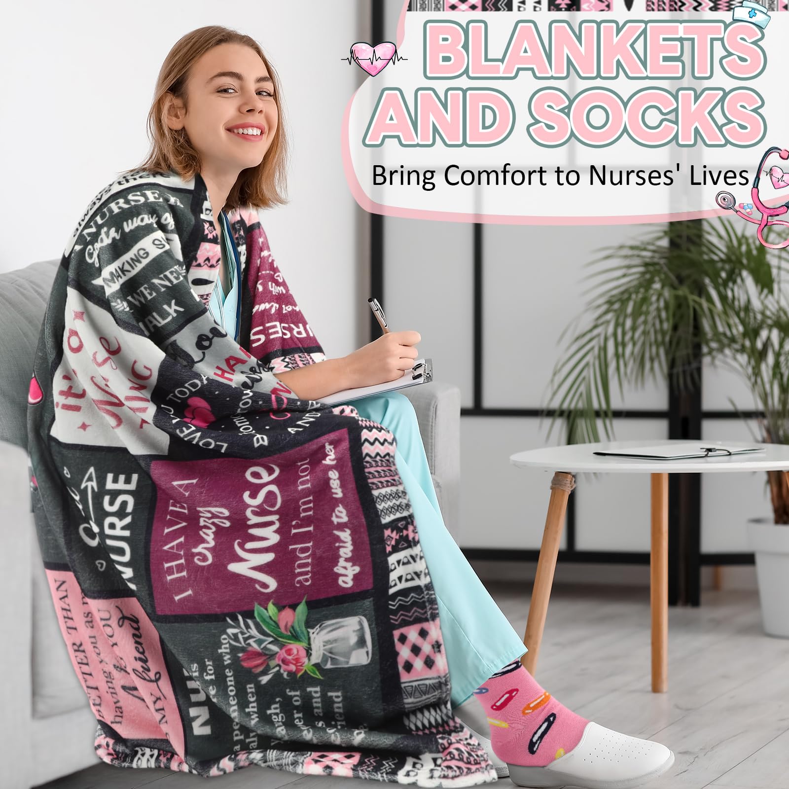 SmoothNovelty medias rosa para enfermería, tejido absorbente y cómodo.