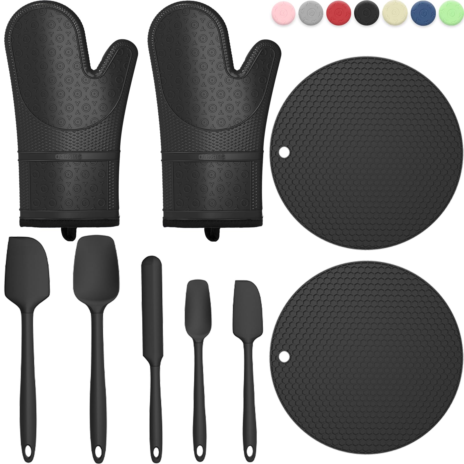Guantes SMRCAD de horno con silicona para agarre seguro en utensilios calientes.