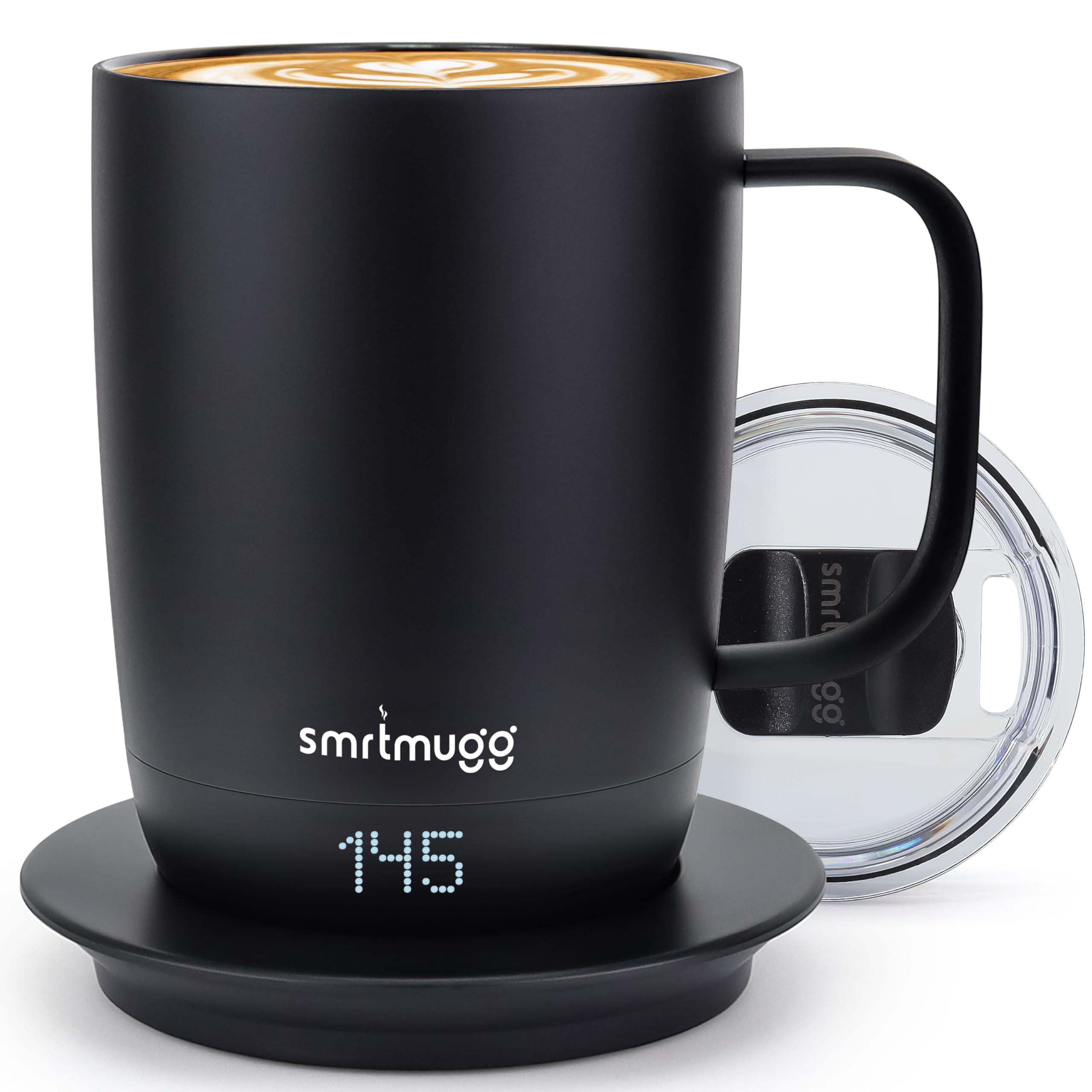 SmrtMugg Pro con tapa magnética deslizable facilita acceso rápido y limpieza sencilla.