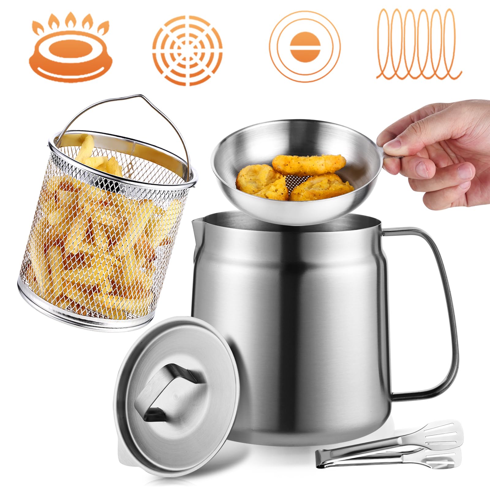 Smwmwon olla profunda 68oz con cestillo para freír crujiente en casa.