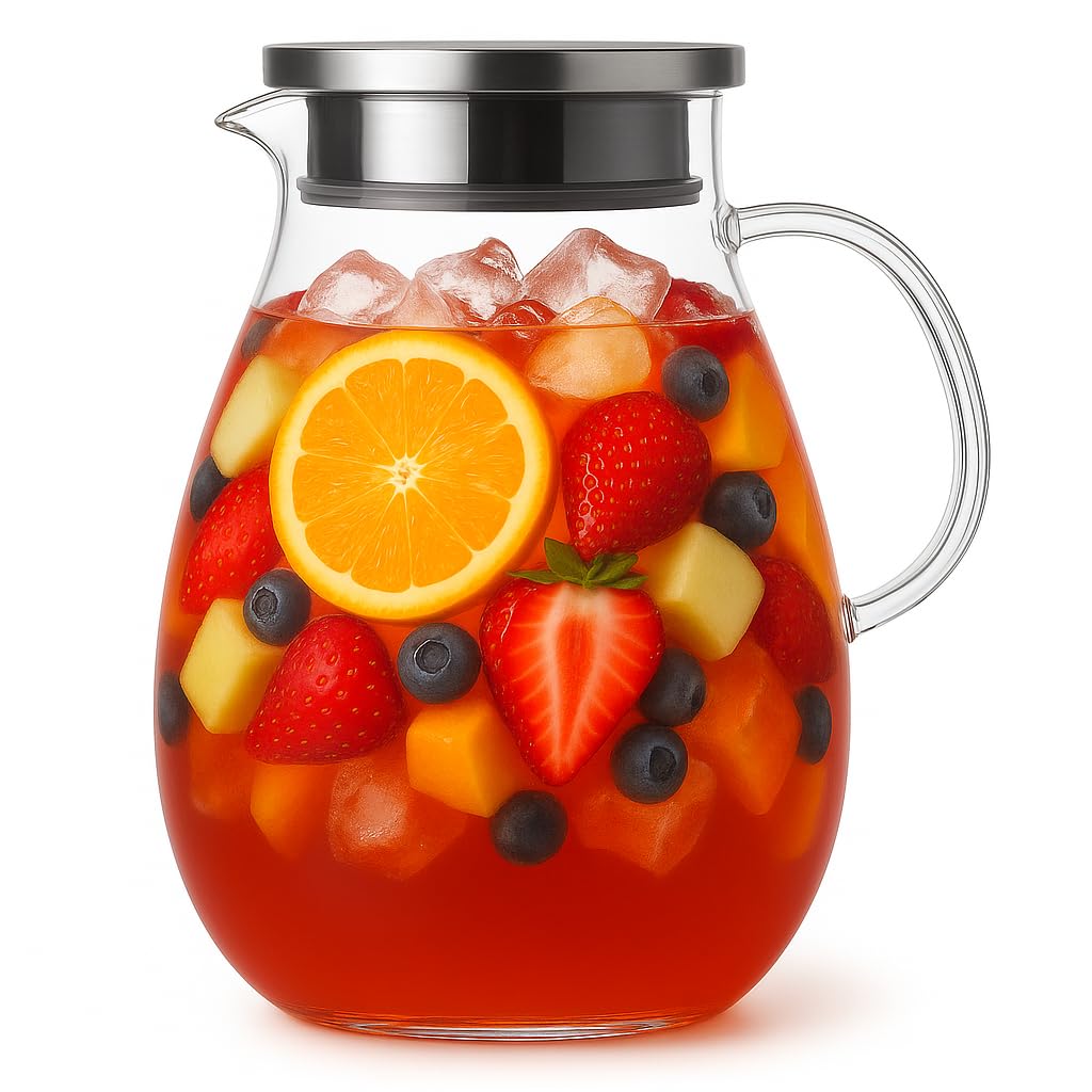 Jarra Snaiio de vidrio 2,5 L con tapa frontal para servir bebidas.
