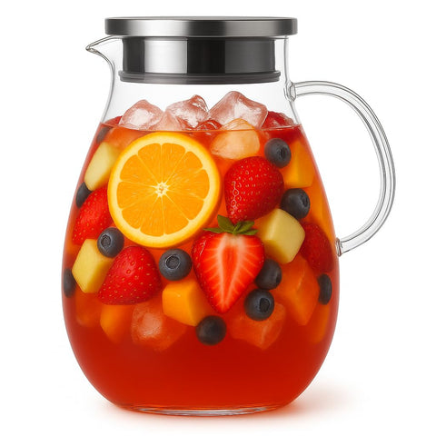 Jarra Snaiio de vidrio 2,5 L con tapa frontal para servir bebidas.