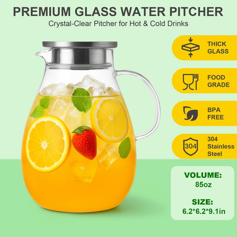 Jarra Snaiio de cristal sin BPA, segura para bebidas.