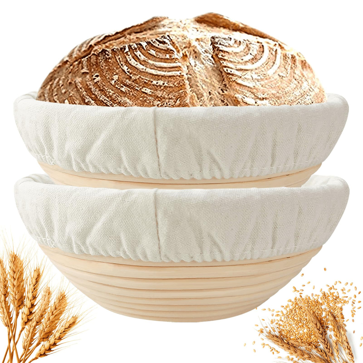 SnailDigit Banneton: cestas de fermentación de 9 pulgadas para pan artesano, con forma uniforme.