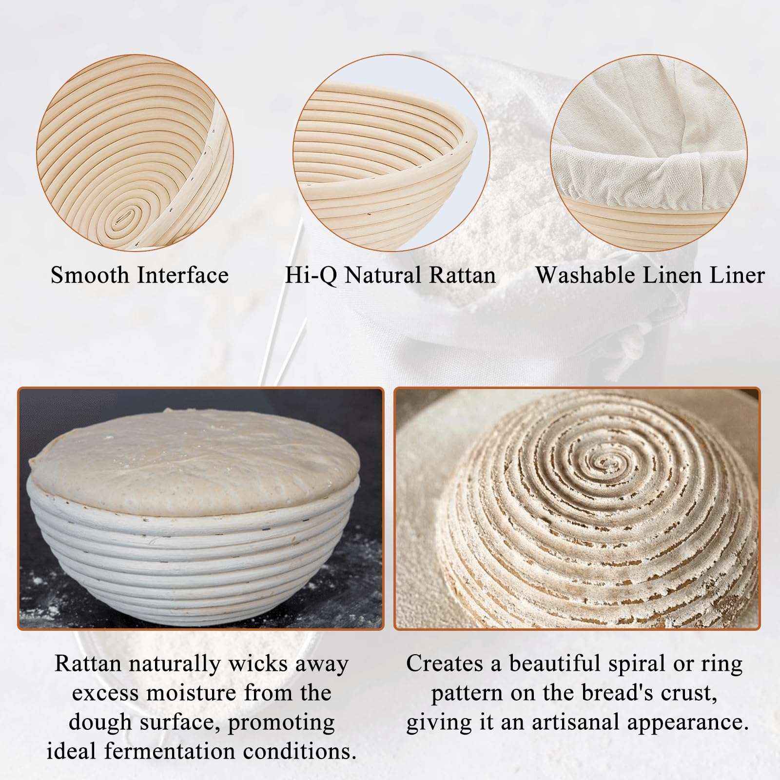SnailDigit Banneton: limpieza fácil tras la fermentación eliminando residuos de harina.