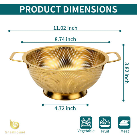 Snailhouse colador con acabado dorado añade estilo a la cocina.
