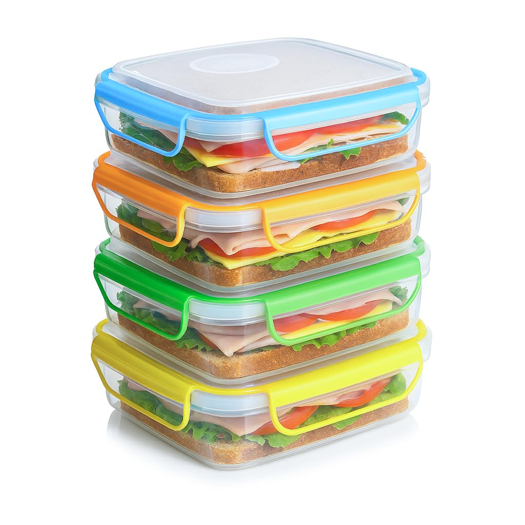 Contenedor Snap Fresh para sándwich de 450 ml con tapa colorida y acceso fácil.