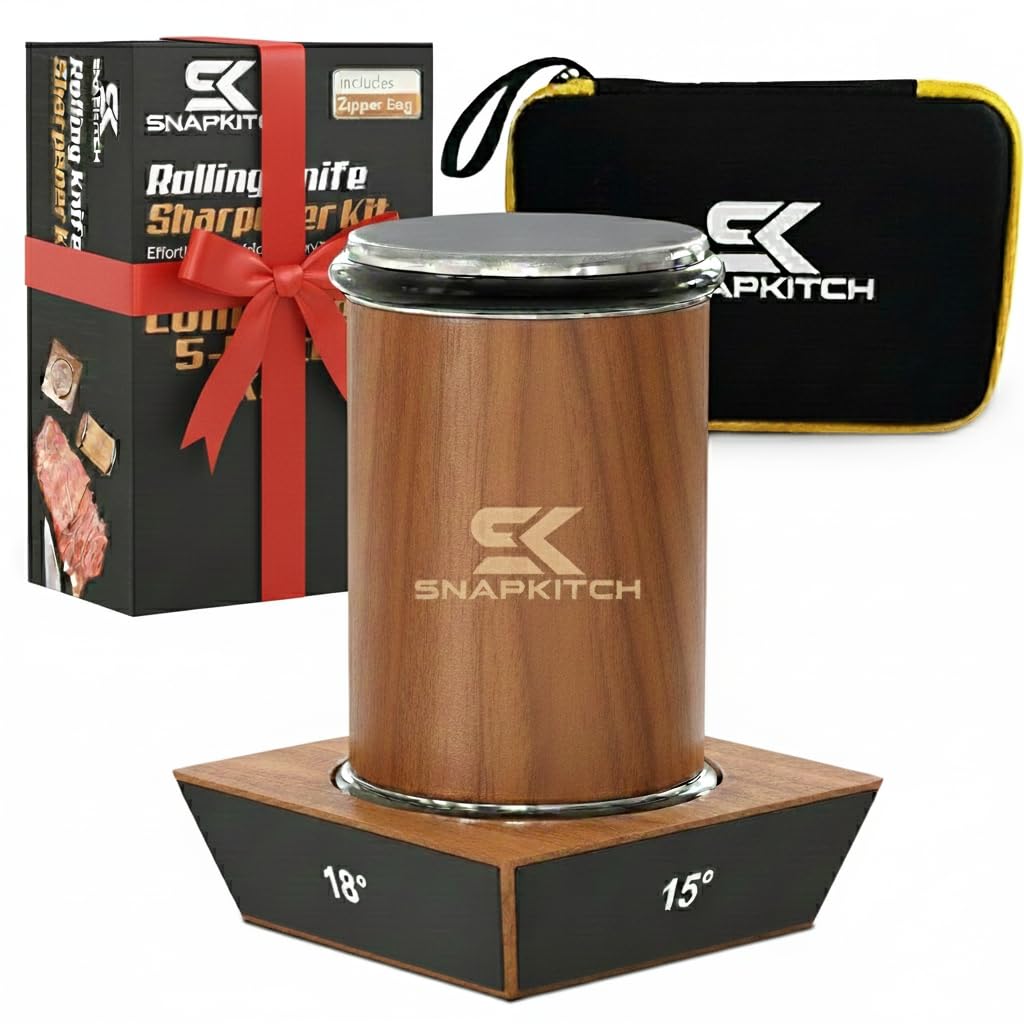 SNAPKITCH afilador rodante en acción para cuchillos, afilado rápido y preciso.