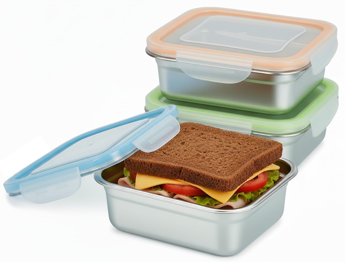 SnapMate: contenedor sándwich azul, duradero para almuerzos diarios.