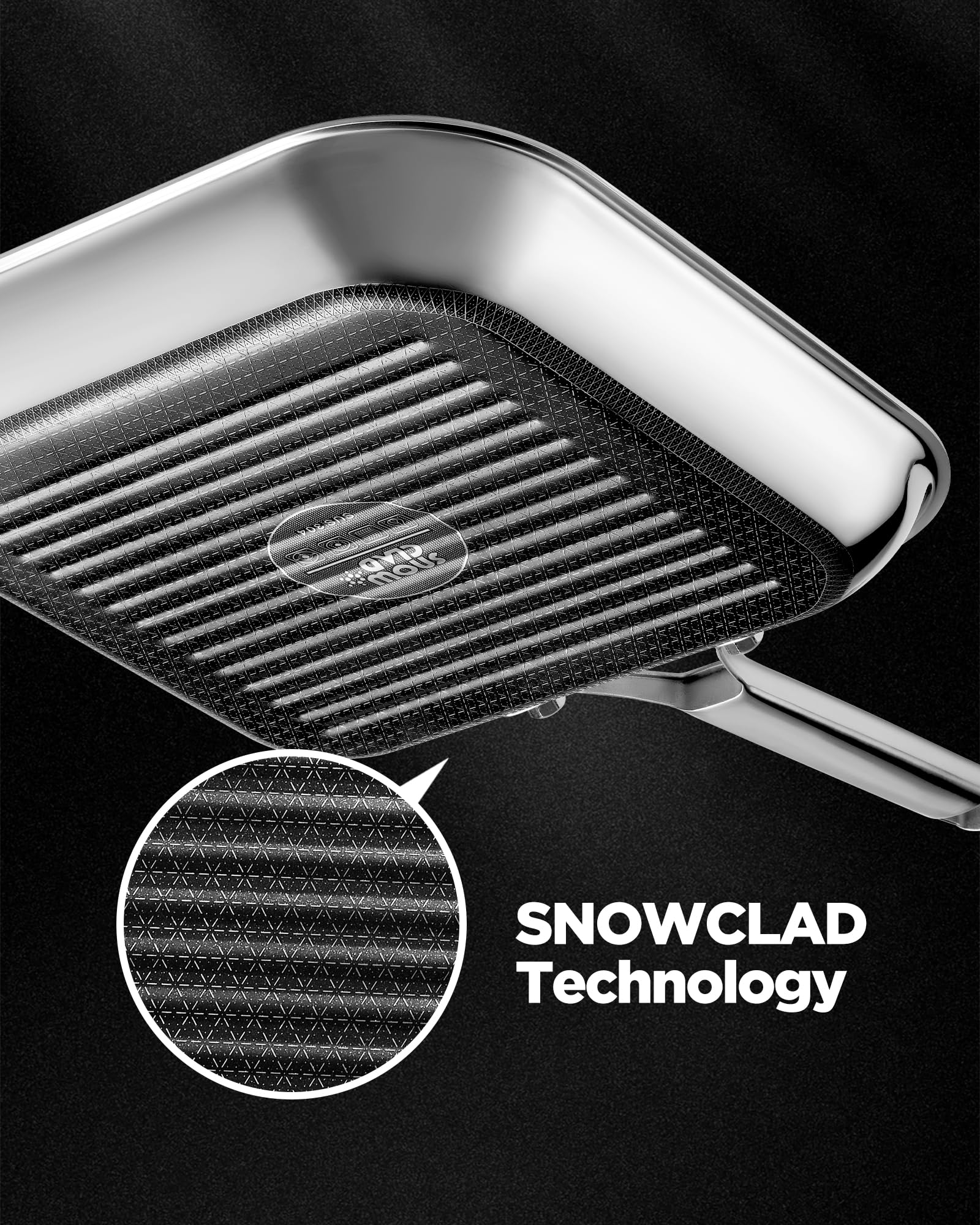 SNOWCLAD sartén parrilla mango ergonómico para un agarre cómodo durante la cocción.