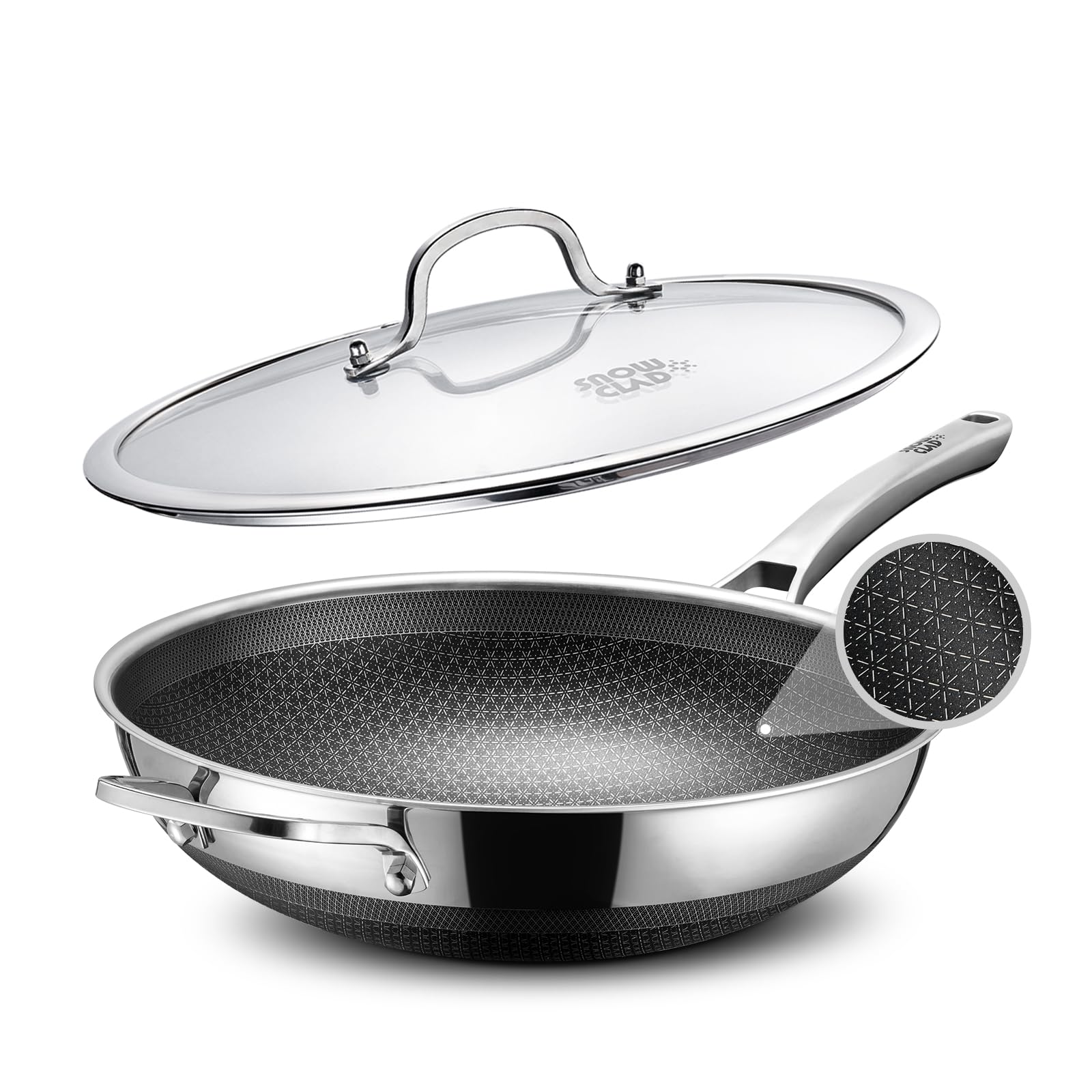 Wok SNOWCLAD 13 pulgadas con revestimiento antiadherente para cocinar con menos grasa