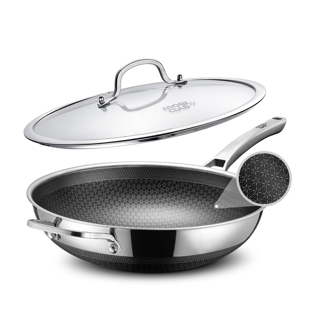 Wok SNOWCLAD 13 pulgadas con revestimiento antiadherente para cocinar con menos grasa