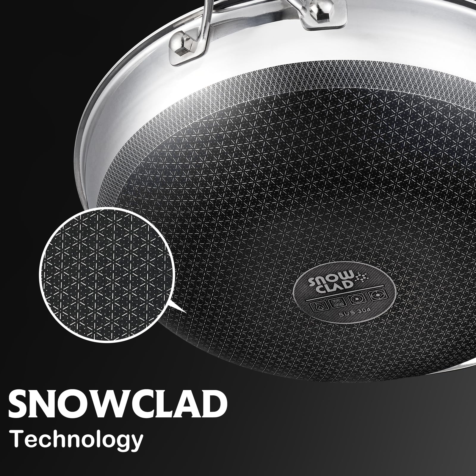 SNOWCLAD Wok con tapa incluida para control de cocción