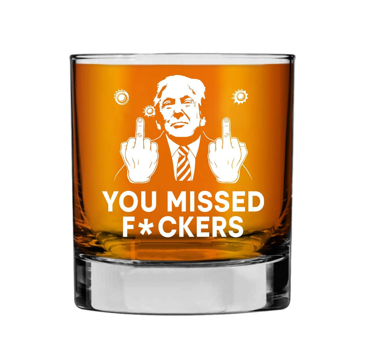 Vaso SnowCrazyGifts whisky Trump Shot con diseño impreso, ideal para reuniones y regalos.