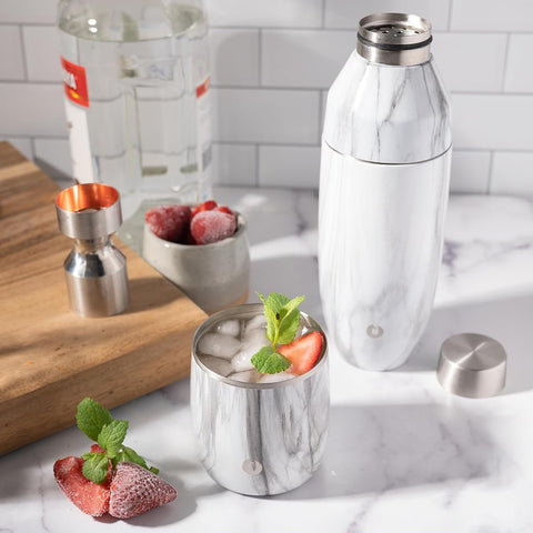 Vaso Snowfox con coaster integrado para mantener la mesa limpia