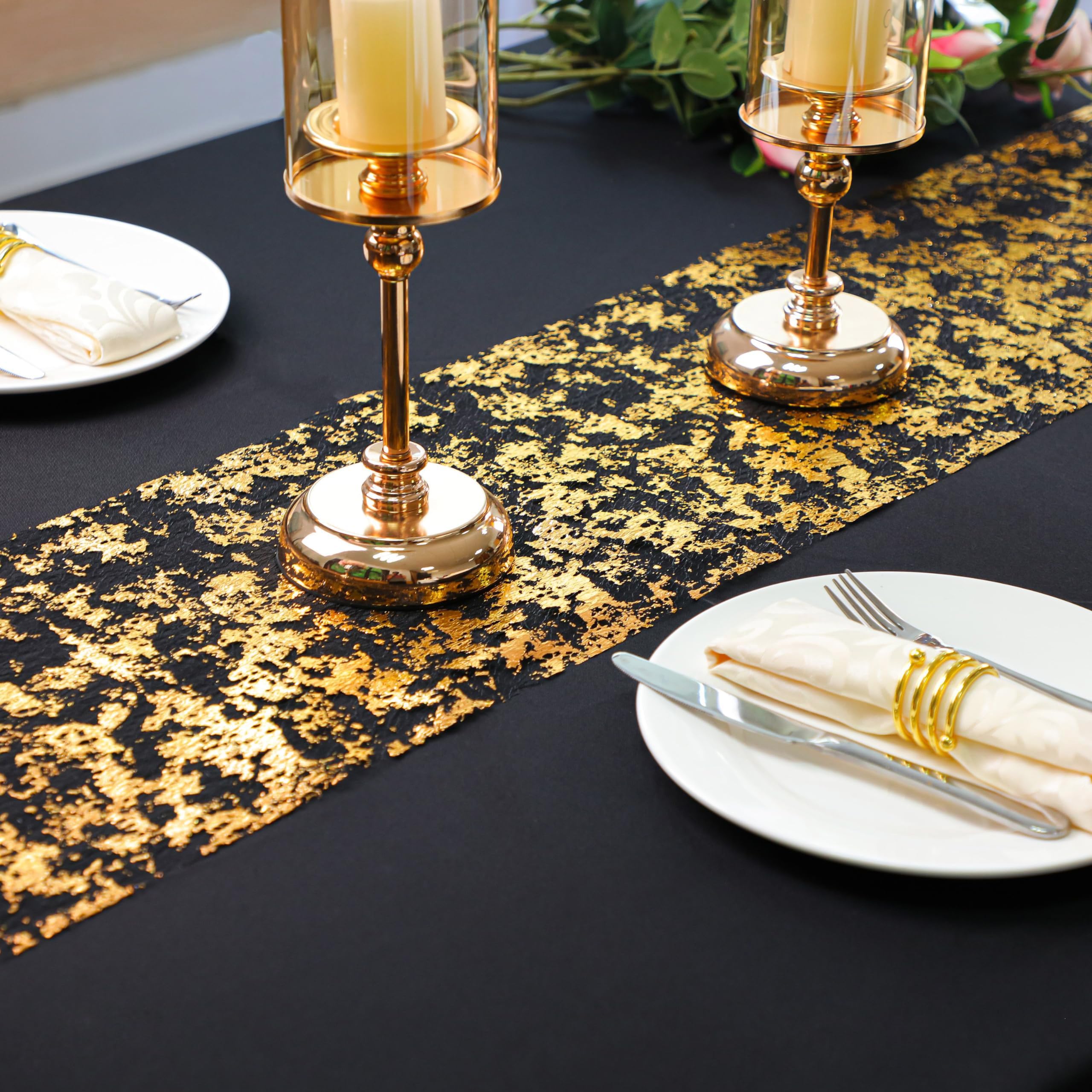 Snowkingdom camino de mesa efecto metalico oro negro, perfecto para fiestas.