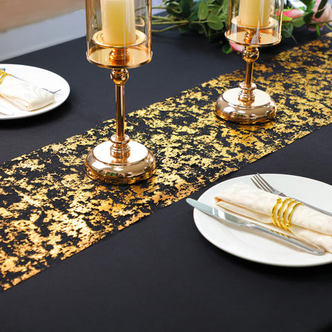 Snowkingdom camino de mesa efecto metalico oro negro, perfecto para fiestas.