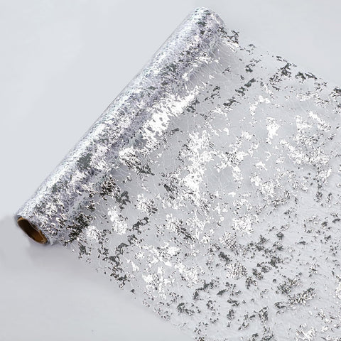 Snowkingdom cinta mantel plateada con brillo para mesas elegantes.