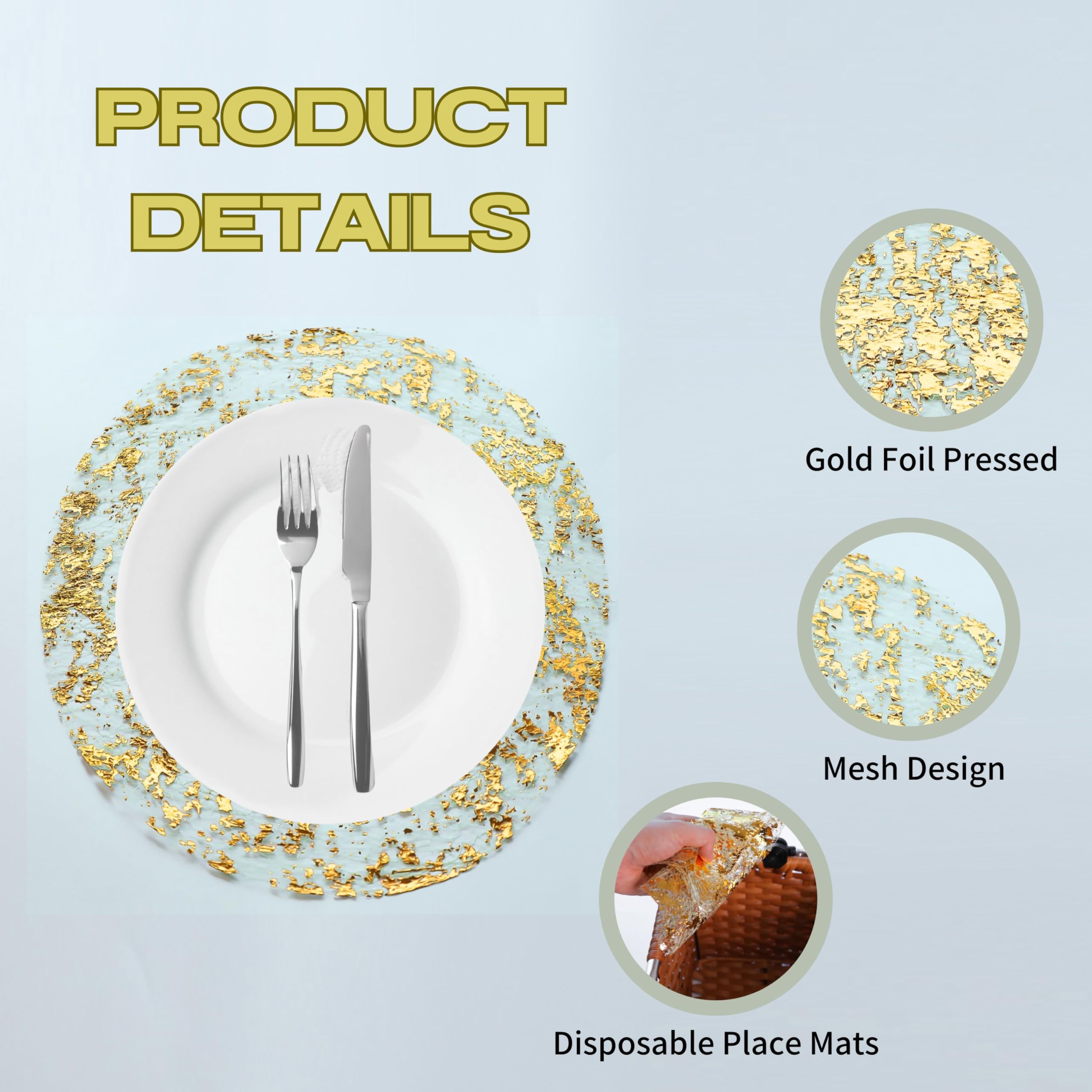 Snowkingdom detalle oro en malla, crea un toque glamoroso en la mesa.