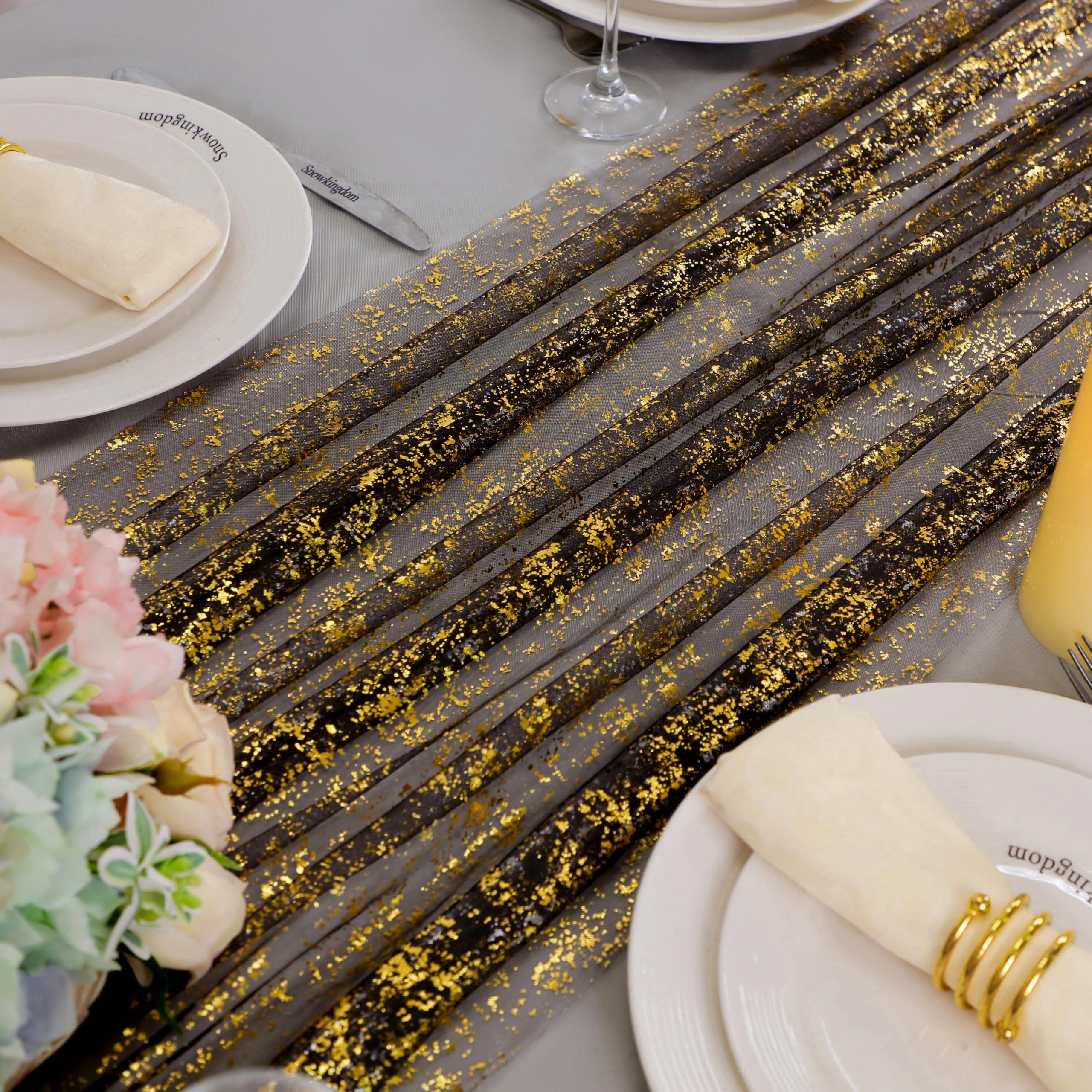 Snowkingdom mantel gasa negra dorada perfecto para bodas y eventos