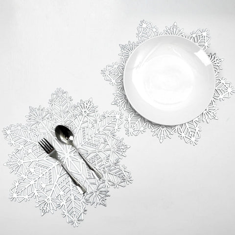 Manteles Snowkingdom en forma de copo de nieve, set de 6 plateados para la mesa navideña, protege la superficie.
