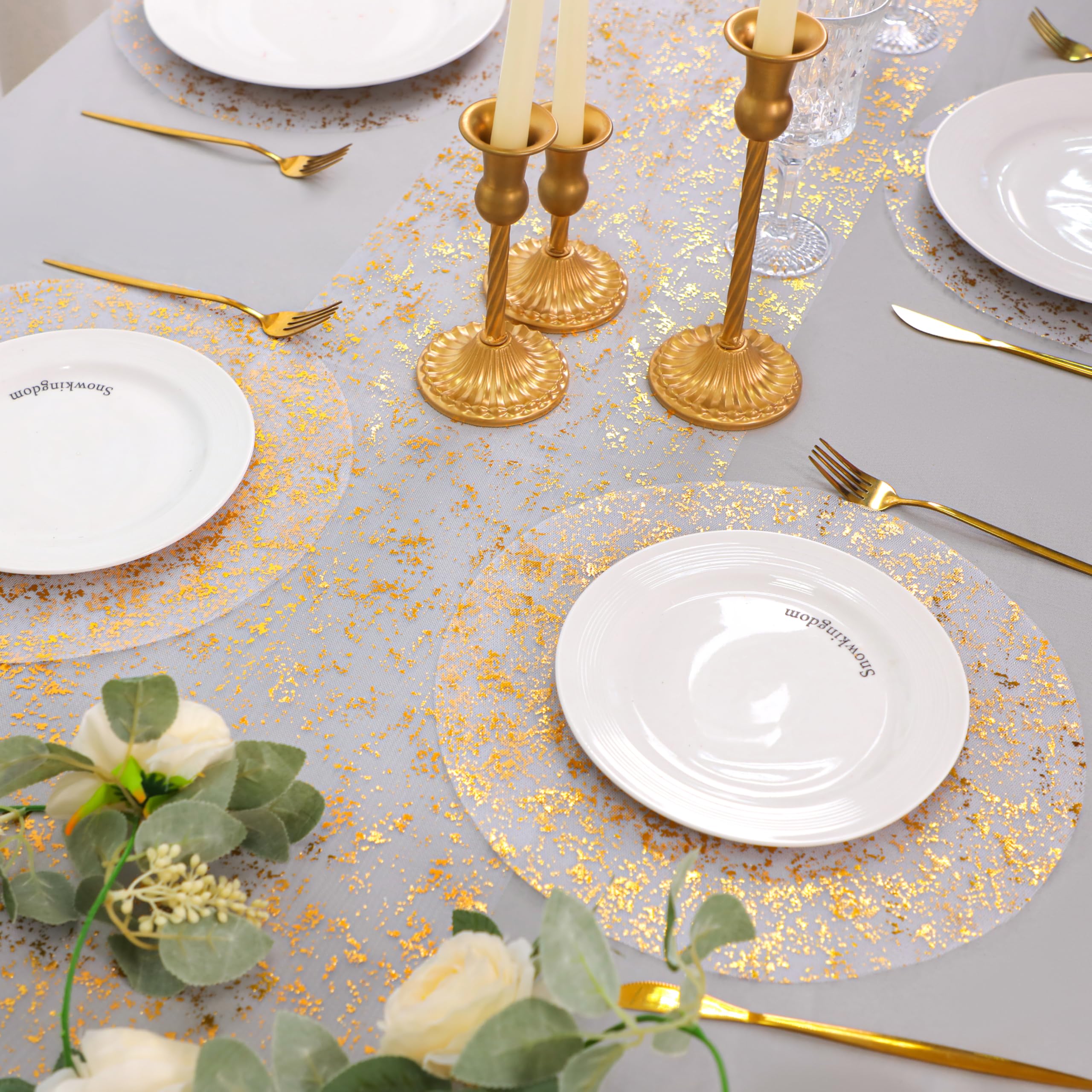 Snowkingdom runner de mesa dorado para bodas y eventos