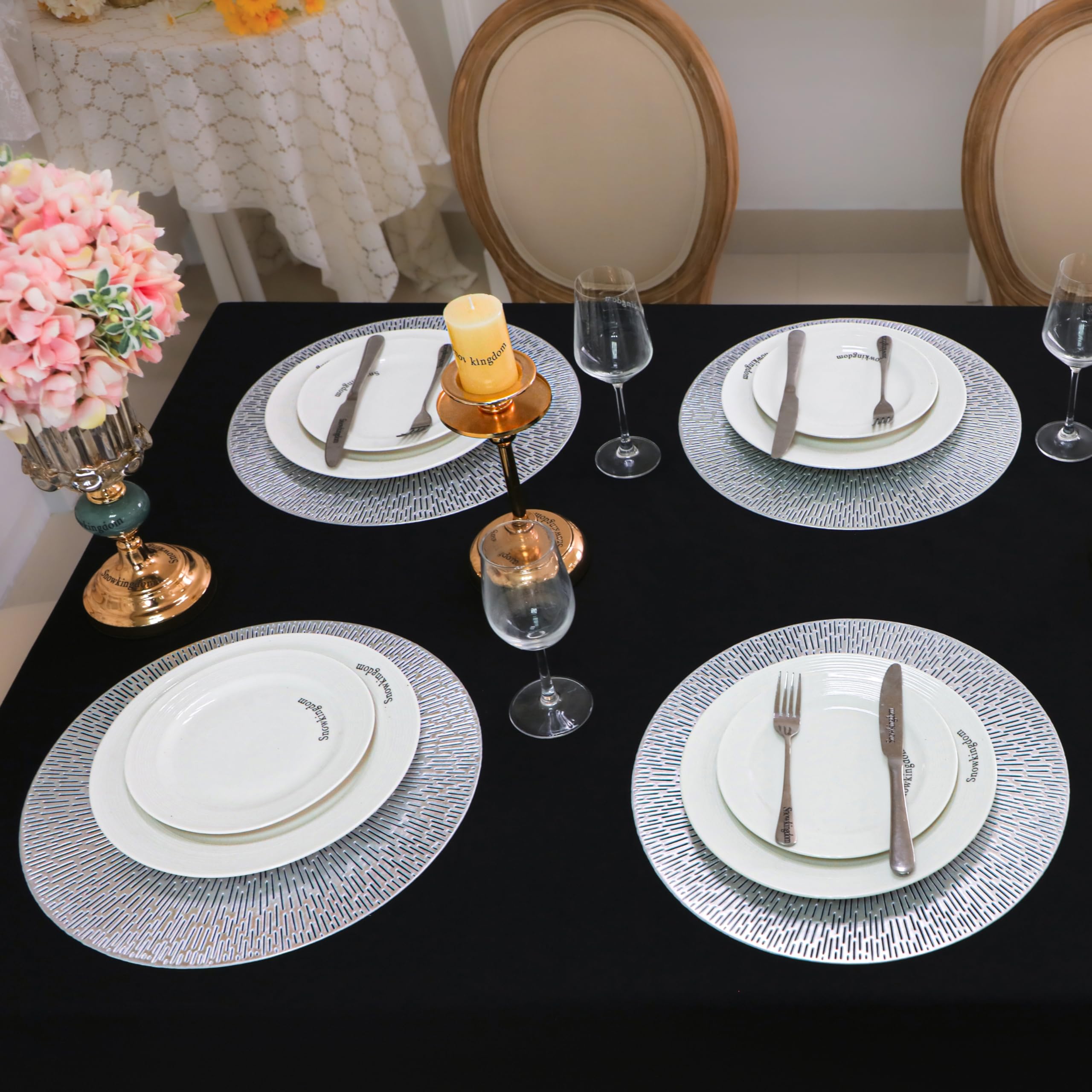 Snowkingdom salvamanteles plata brillo 15 pulgadas añade elegancia a la mesa.