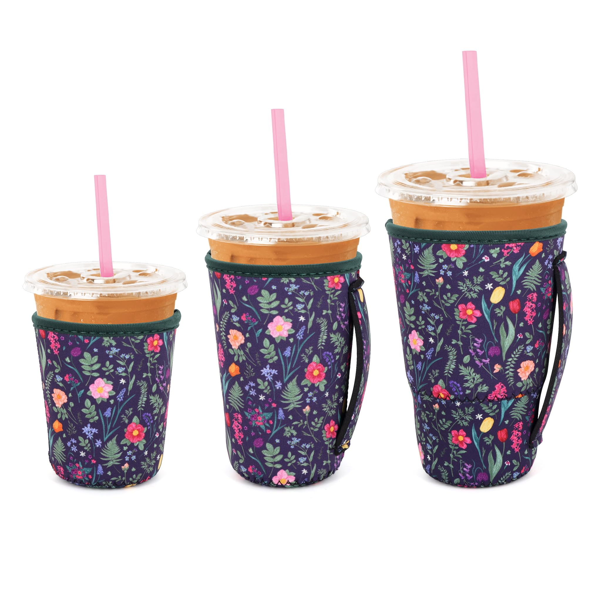 Snowso funda aislante floral vintage con asa para café frío, agarre cómodo