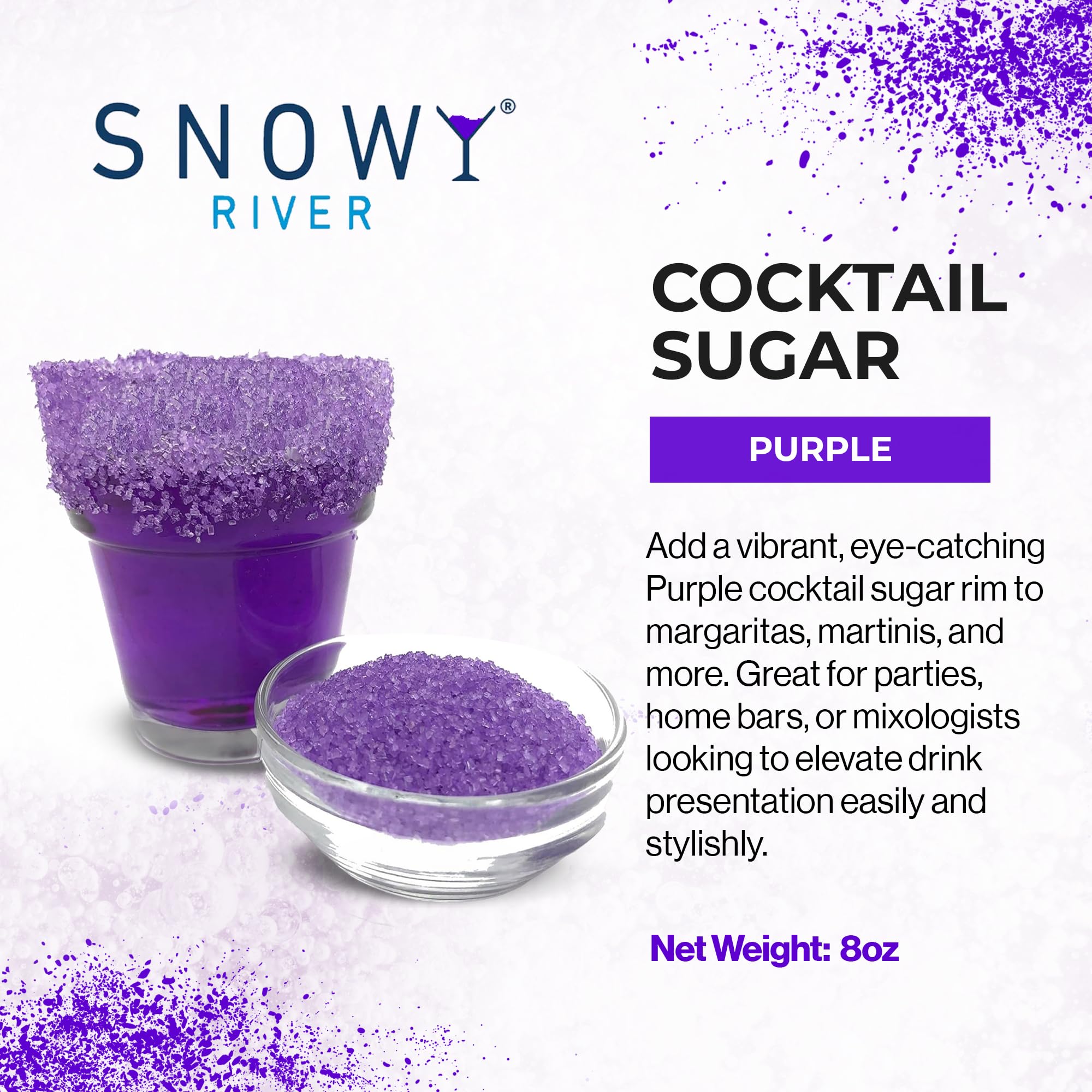 Snowy River borde copa morado brillante para presentaciones de cocteles elegantes.