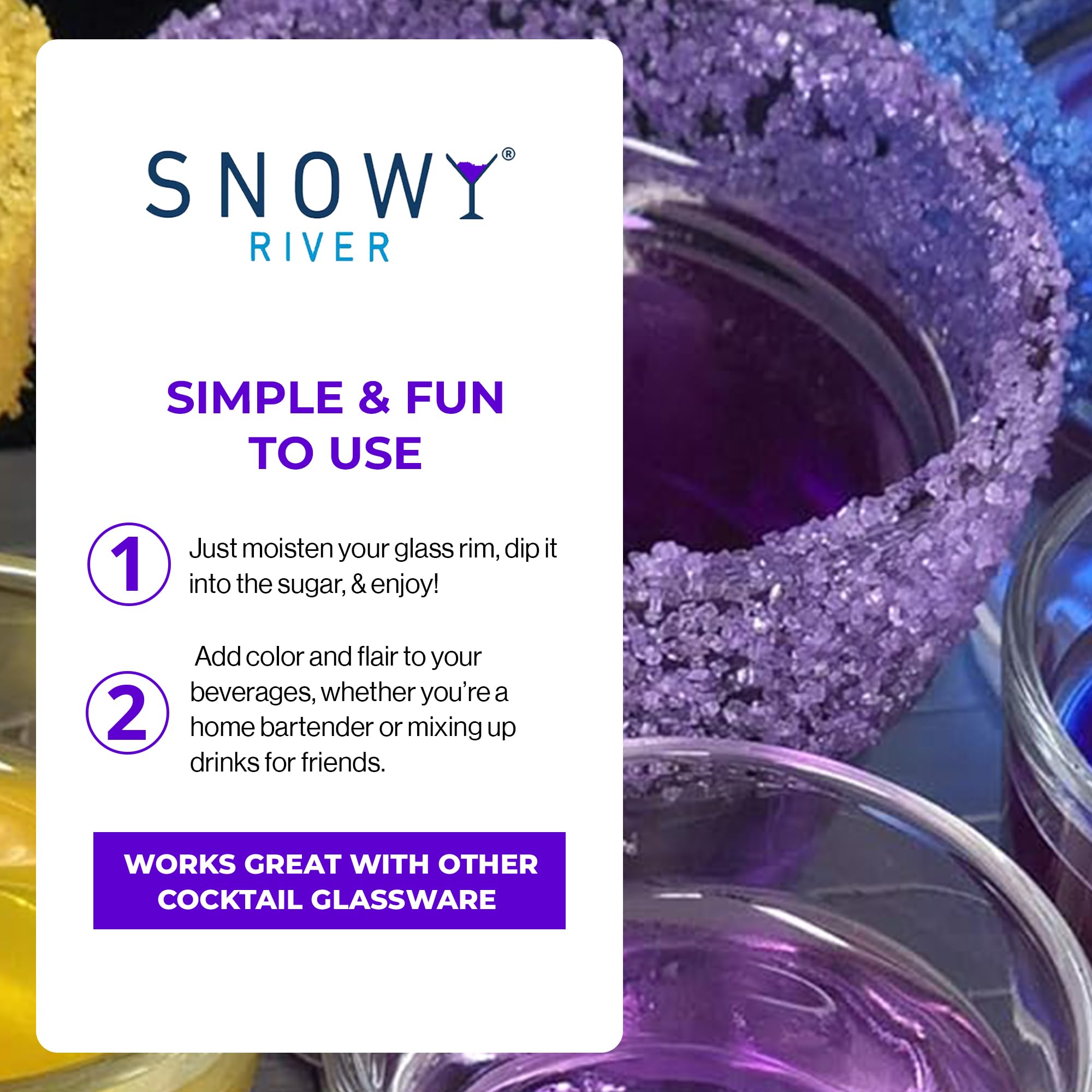 Snowy River margarita borde morado para margaritas con toque festivo.