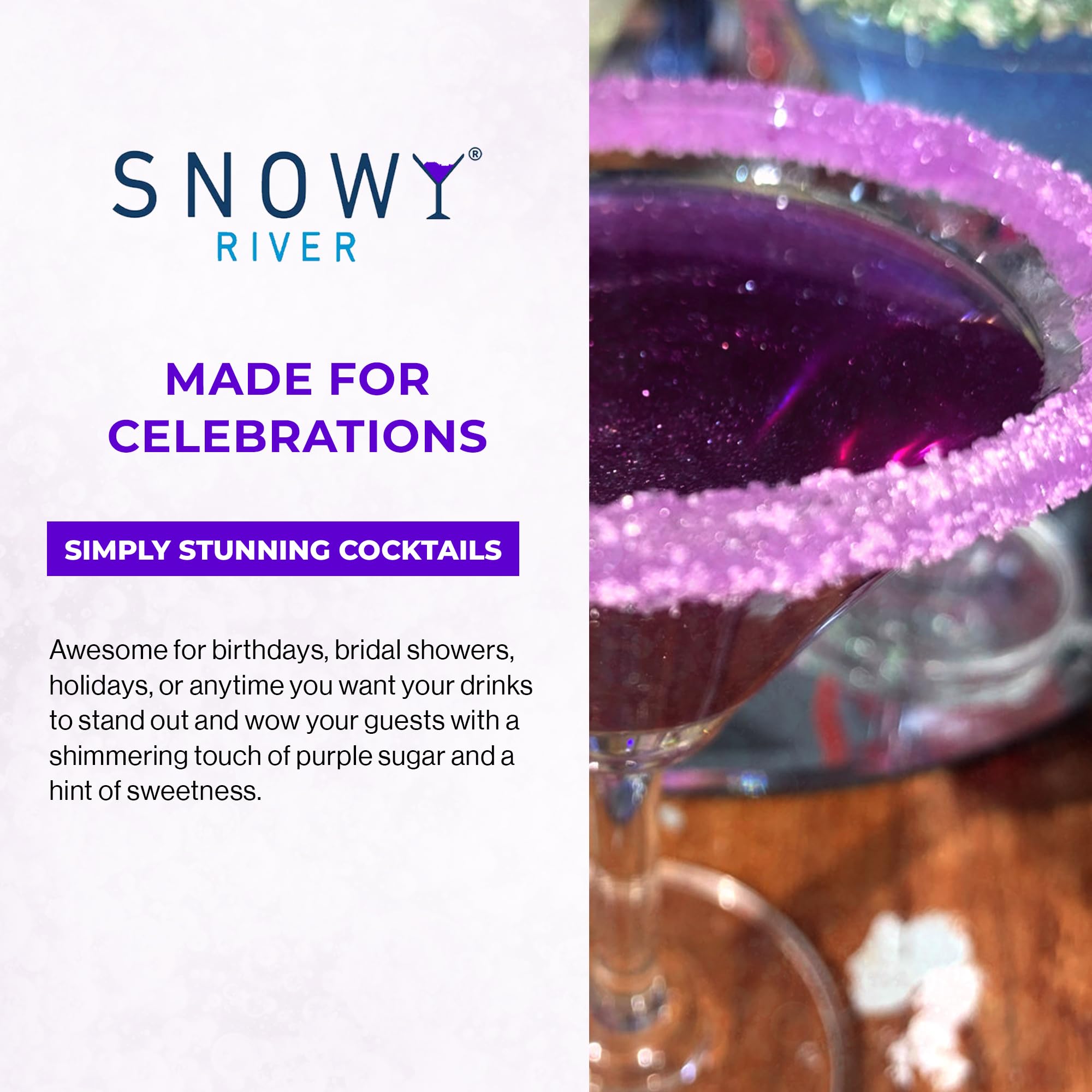 Snowy River presentación postre morado para decoraciones de mesa.