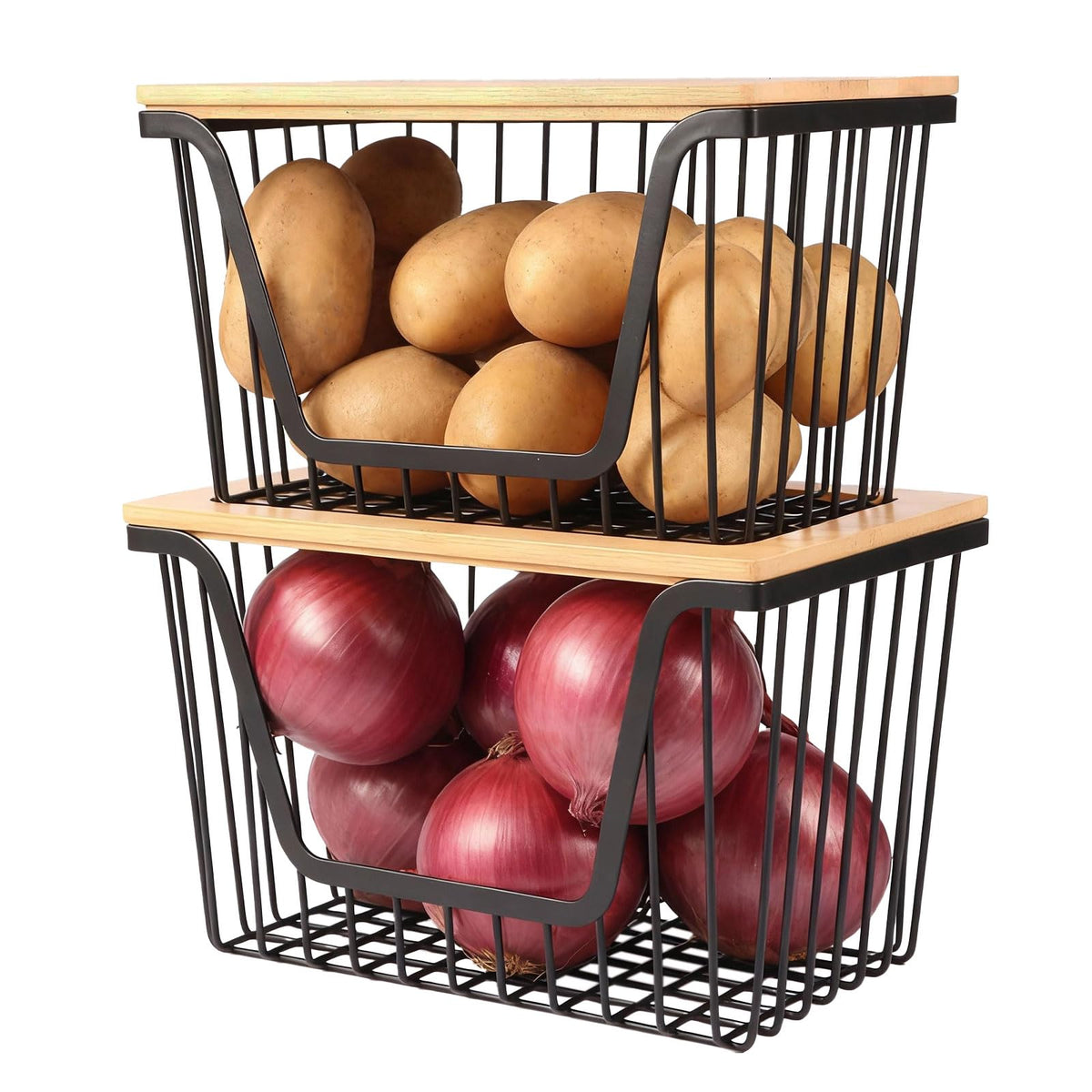Cestas Snpwne dos-pack: almacenamiento práctico de papas y cebollas para una cocina ordenada.