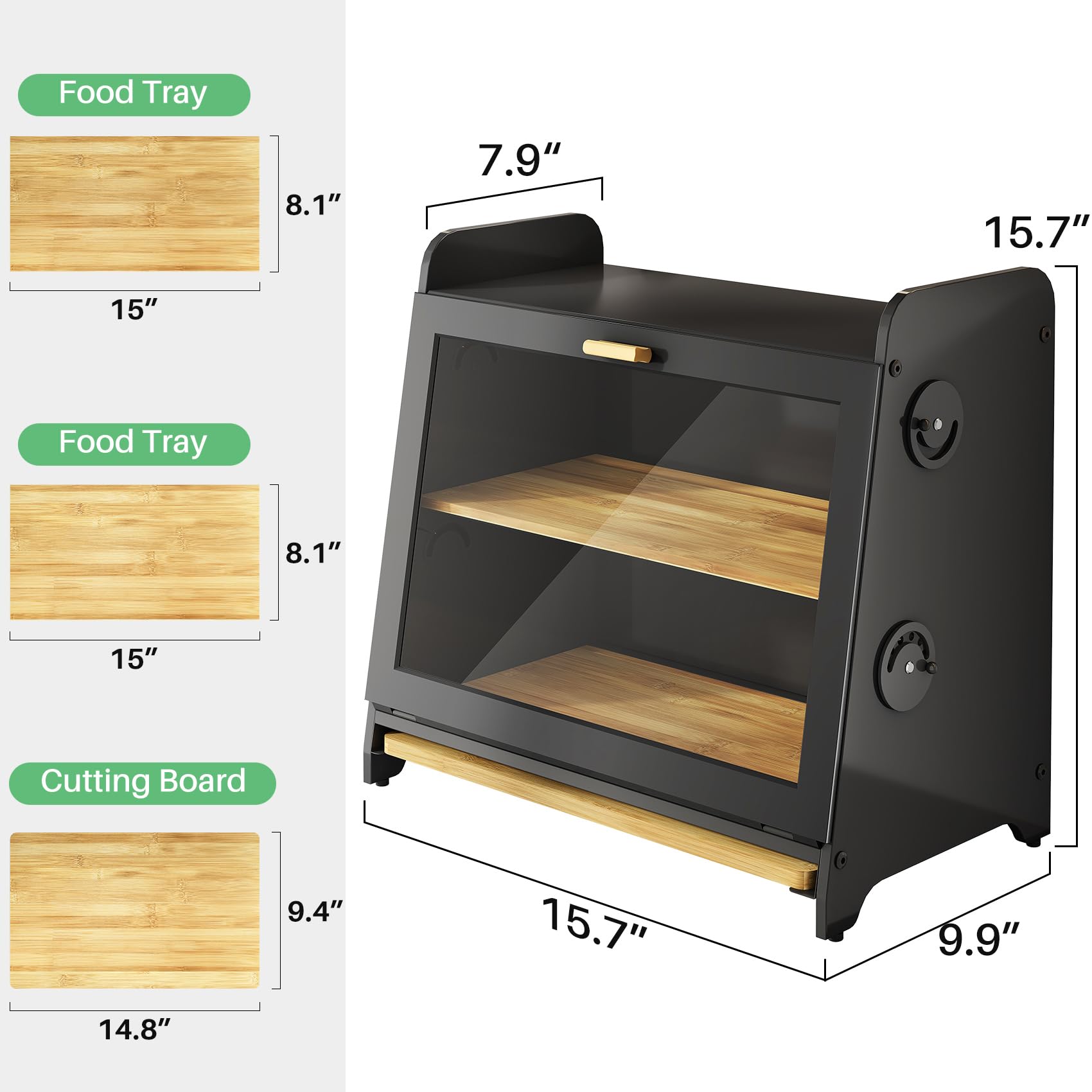 SNTD Caja de Pan exterior negro moderno para cocina