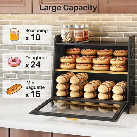 SNTD Caja de Pan con estructura de metal duradera y acabado negro