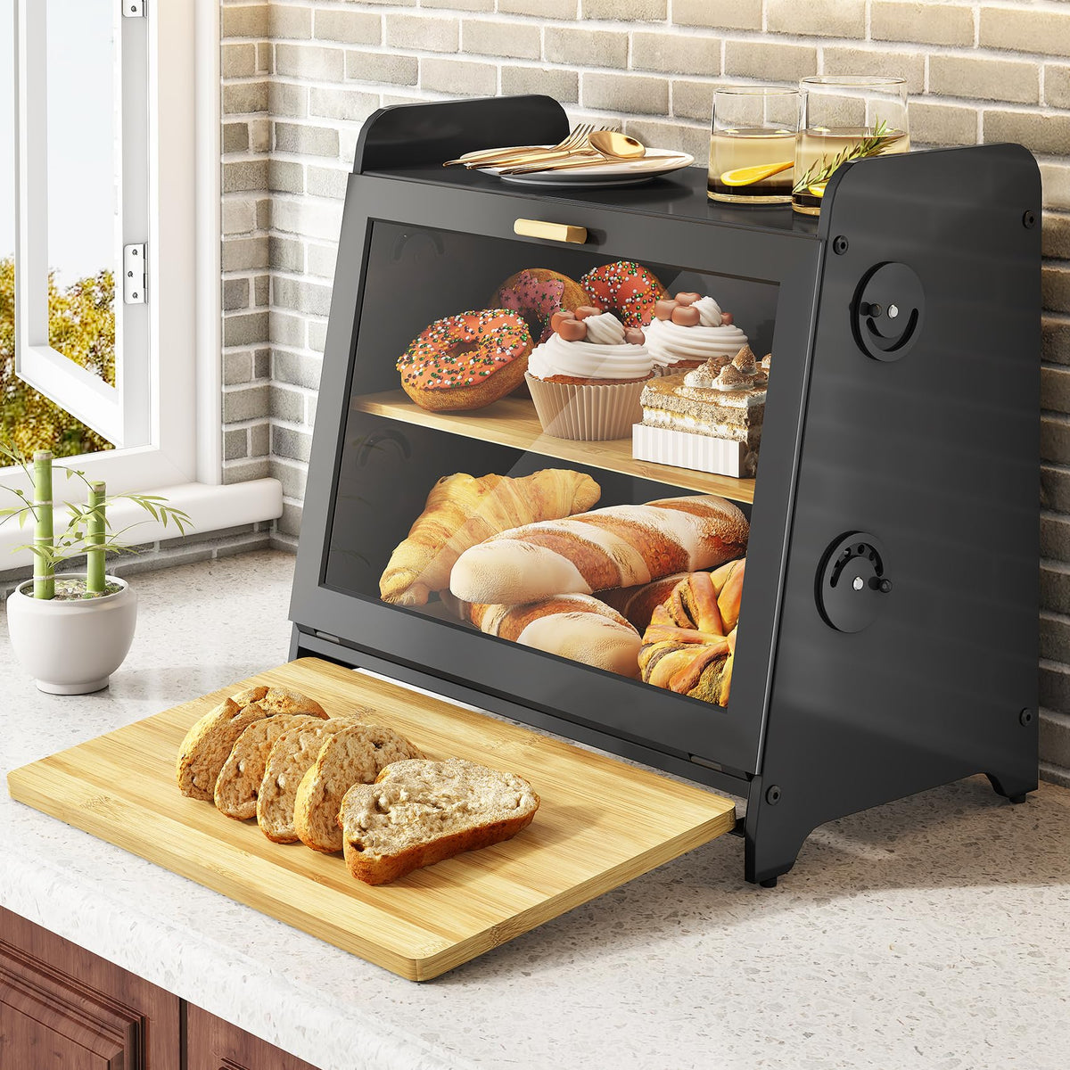 SNTD Caja de Pan frente con vidrio magnético para ver el contenido sin abrir