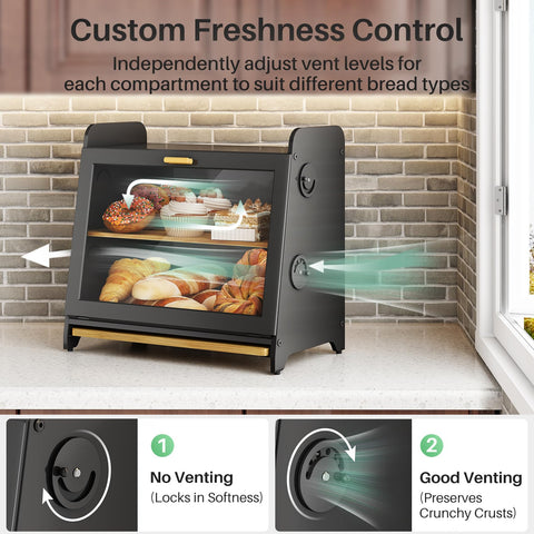 SNTD Caja de Pan con ventilación ajustable para pan fresco y crujiente