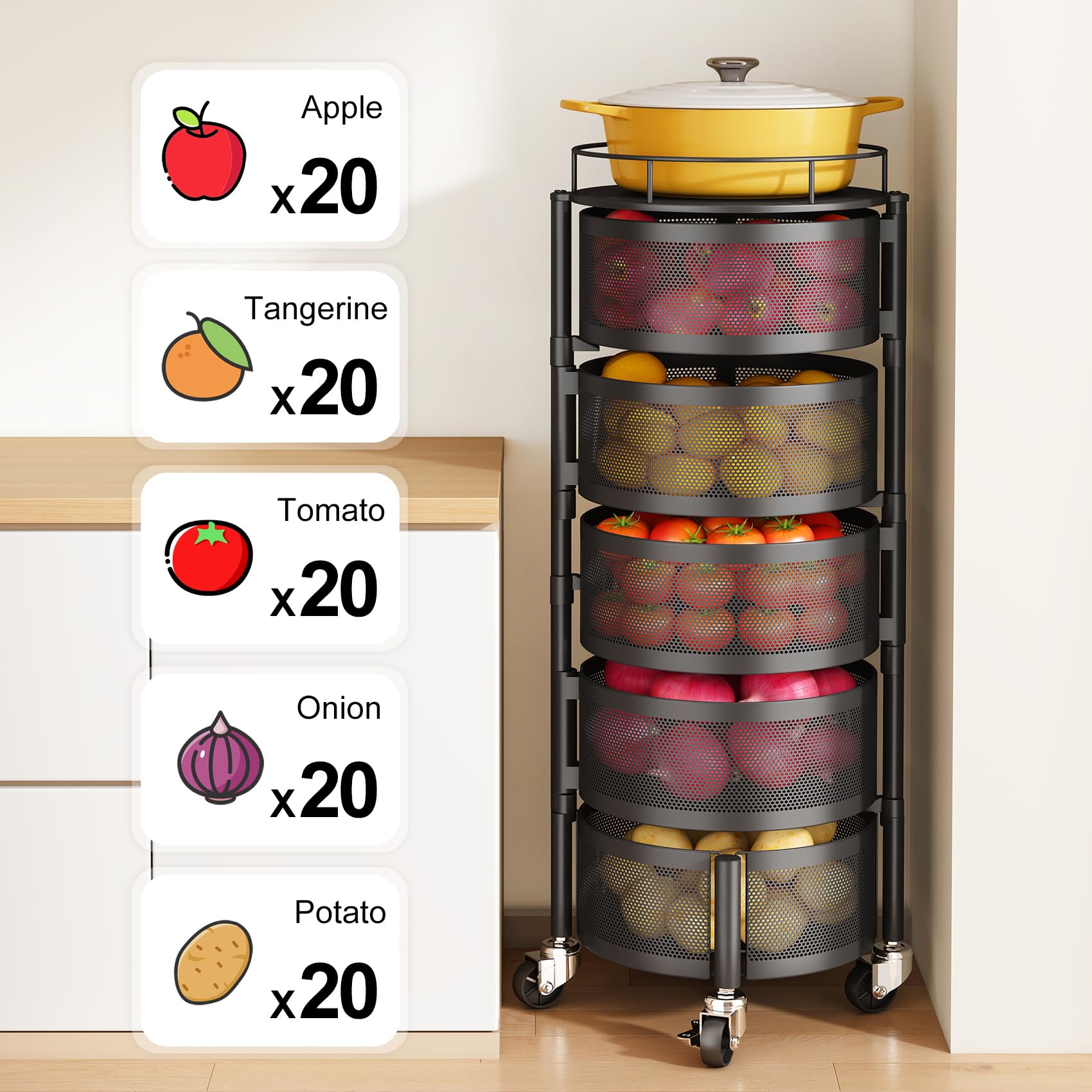 Cesta de malla SNTD con buena ventilación para frutas.