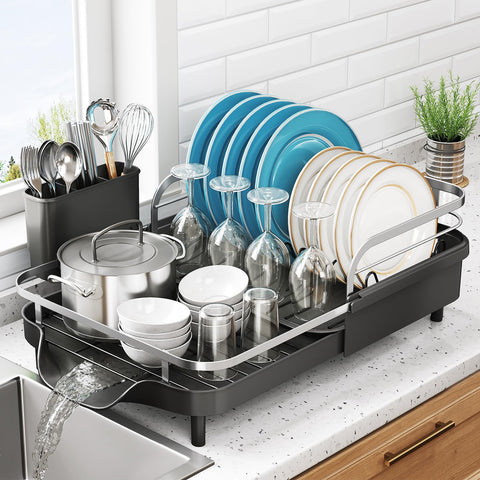 SNTD escurridor de platos extensible en la encimera, ideal para cocinas pequeñas.