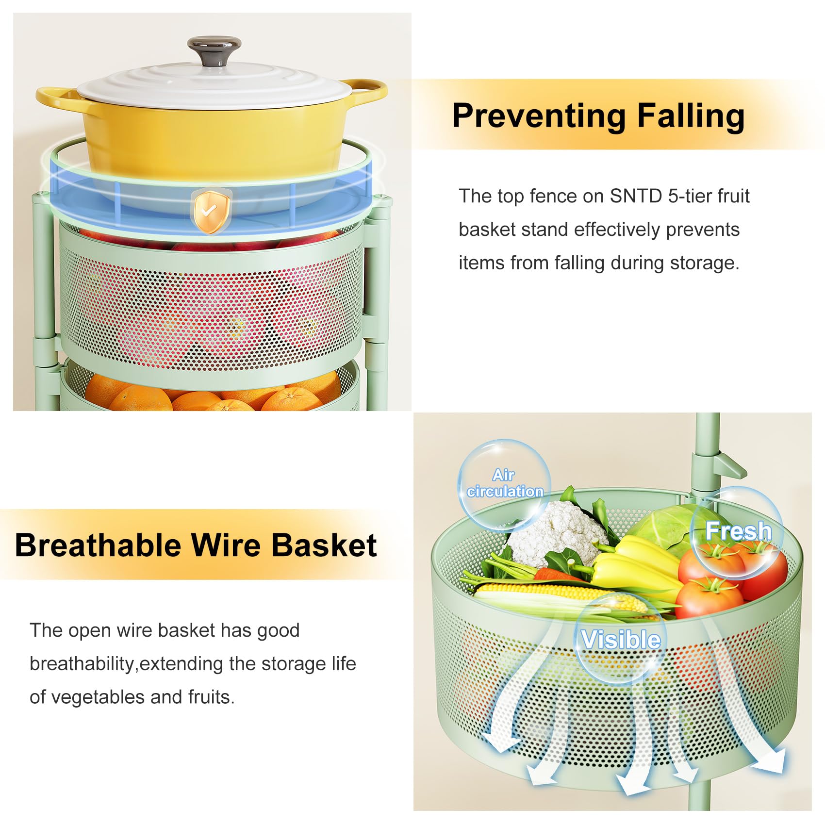 SNTD organizador hogar verde, almacenamiento multifuncional para cocina y despensa