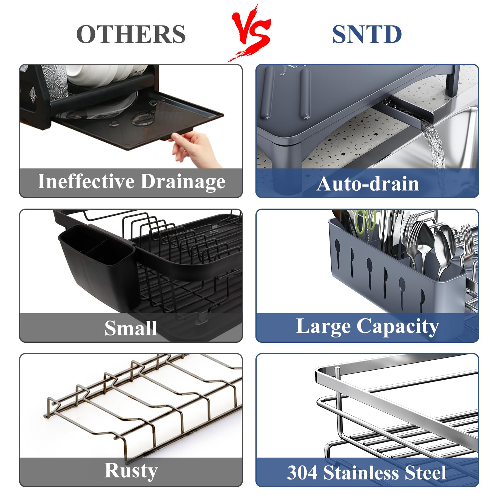 SNTD portacubiertos independiente con tres ranuras para organizar utensilios.