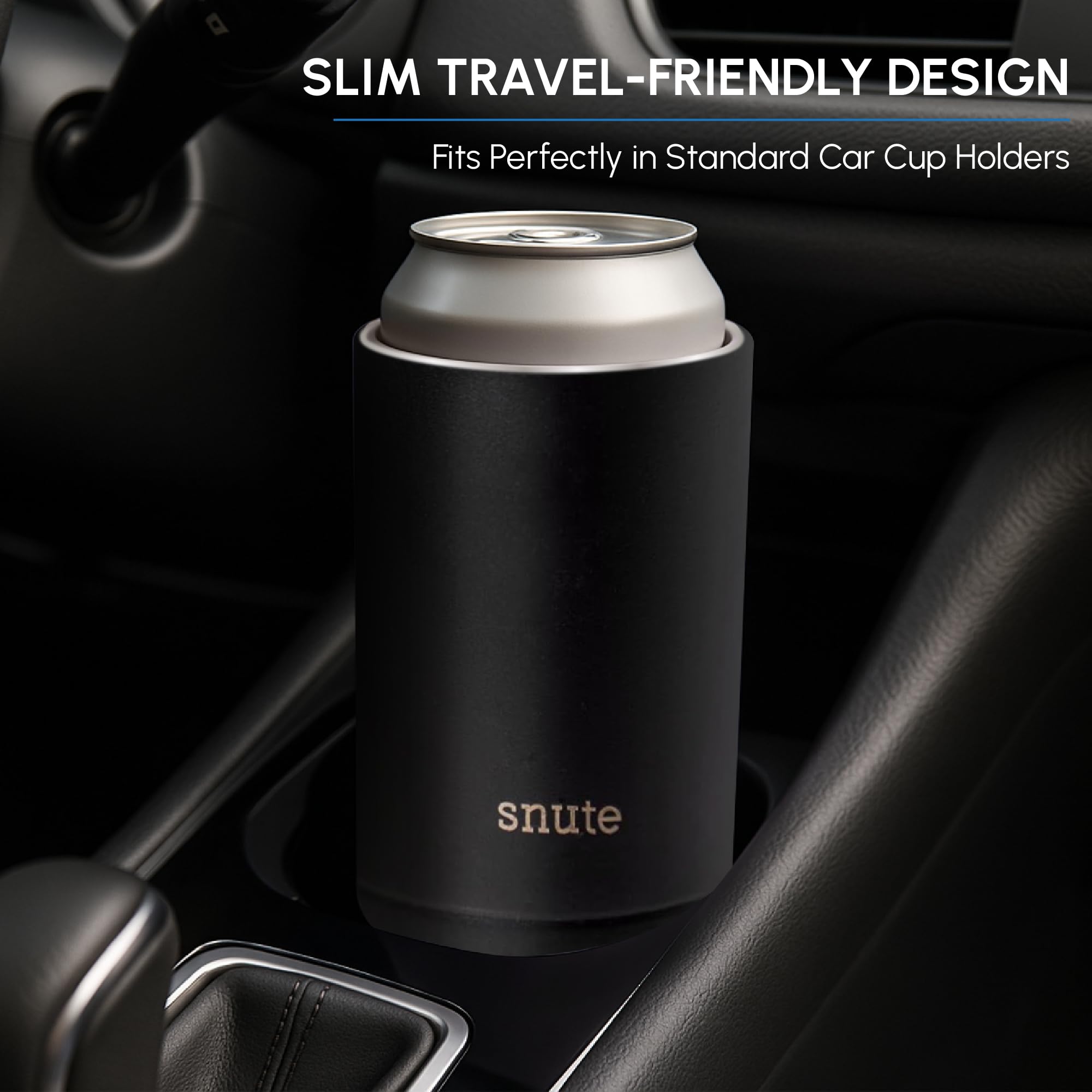 Snute compatibilidad con lata 12oz, ajuste seguro y transporte.