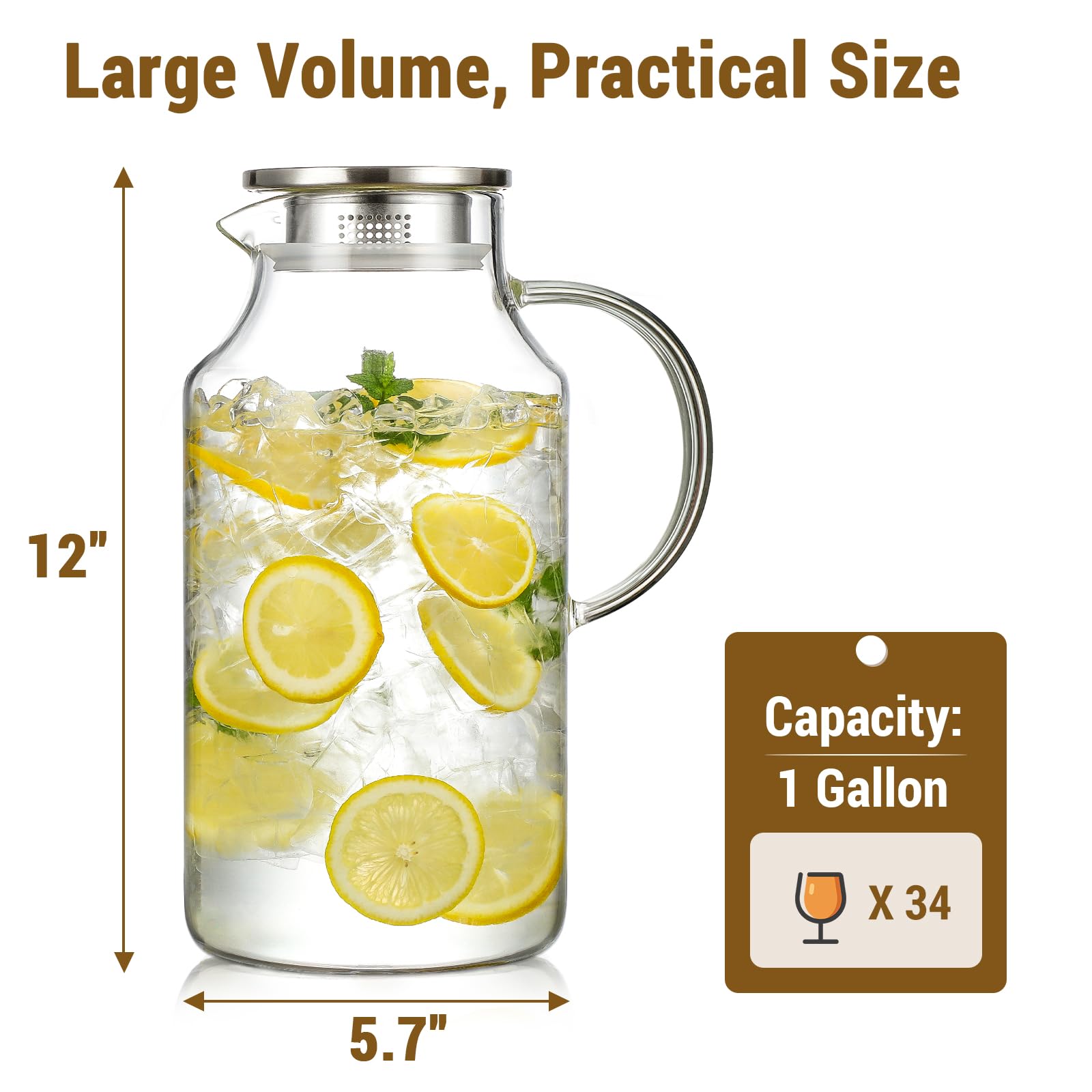 Jarra Snuvid de cristal borosilicato resistente para bebidas frías y calientes.