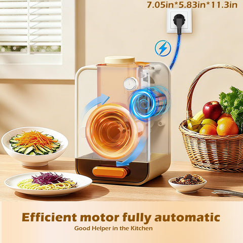 Rallador eléctrico SOAMYOAH con boca de alimentación amplia para ingredientes grandes.