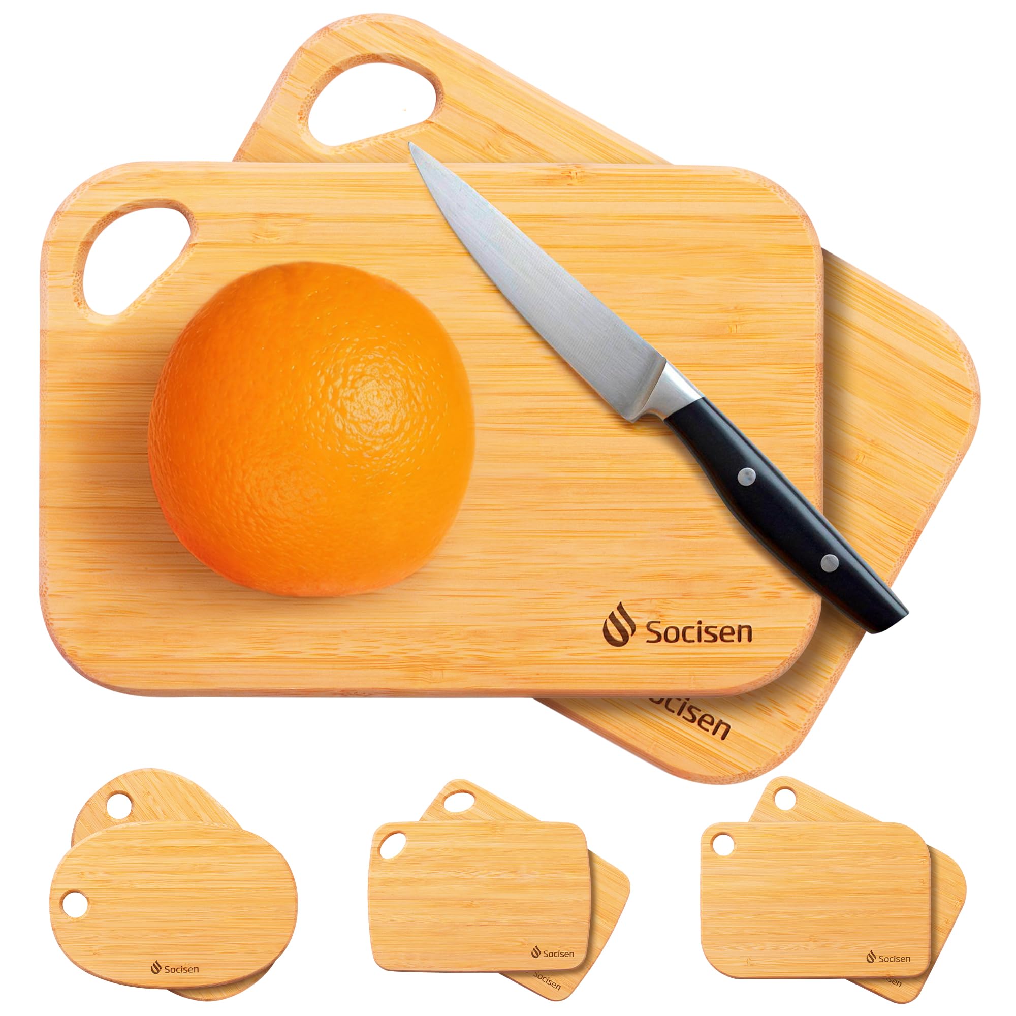Socisen: doble tabla de corte de bambú, 8.6 x 6 pulgadas, ahorro de espacio.