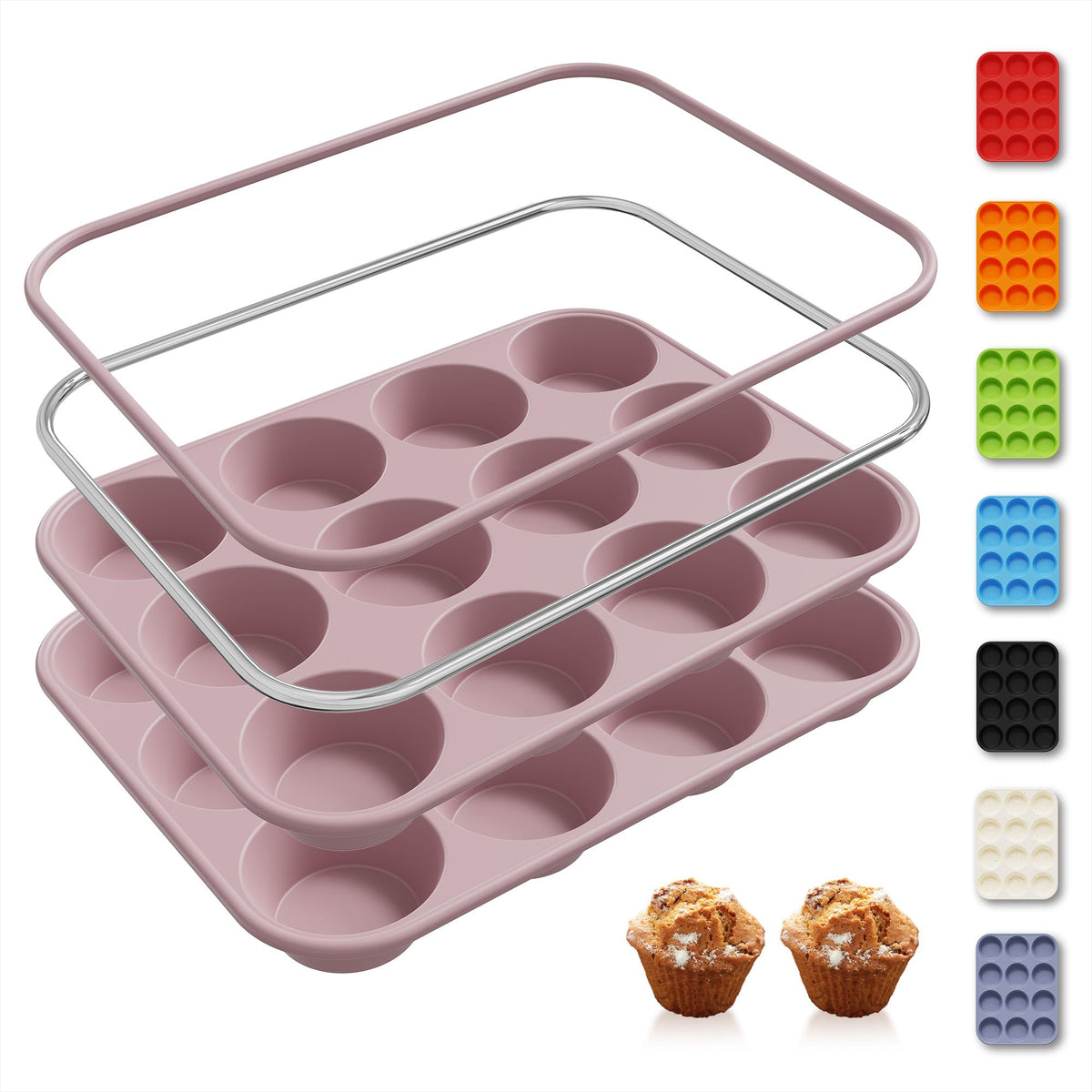 Socisen juego de dos moldes muffins con marco metálico para porciones uniformes