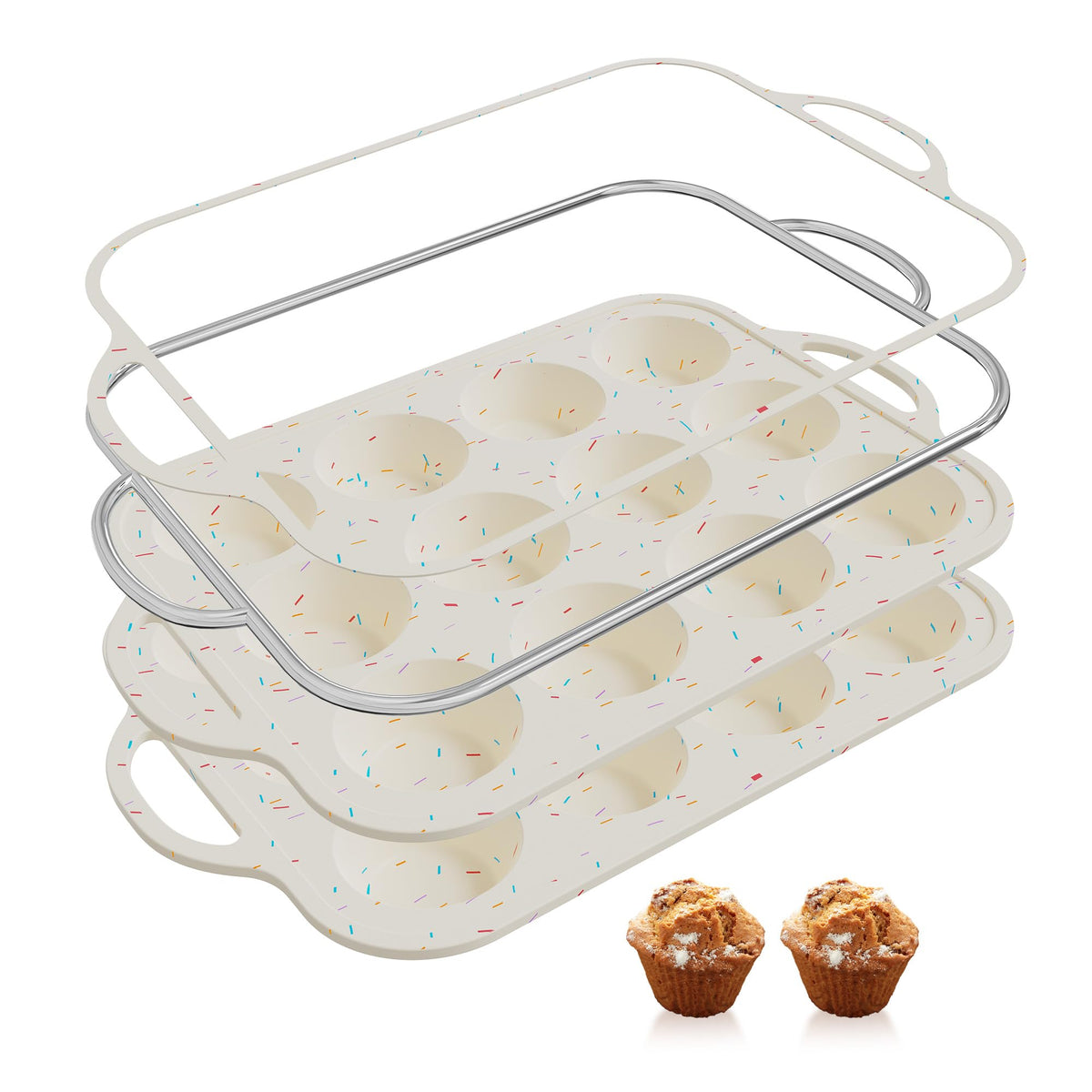 Socisen molde muffins 12 cavidades con marco reforzado para horneado uniforme.