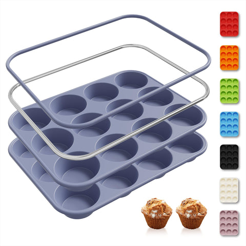 Socisen moldes de silicona 12 tazas con armazón metálico, desmolde fácil y preciso.